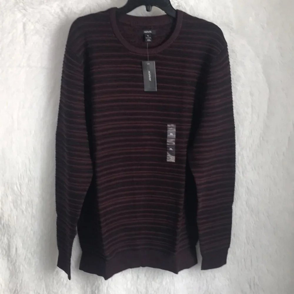 NWT Macy's Alfani Men's Sweater Port Red Ottoman Textured Crewneck - Picture 3 of 14